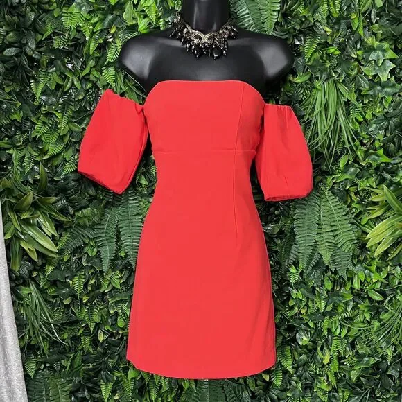 MARCIANO Dress Women XS Red Cold Shoulder Strapless Sheath 2116 - Picture 2 of 9